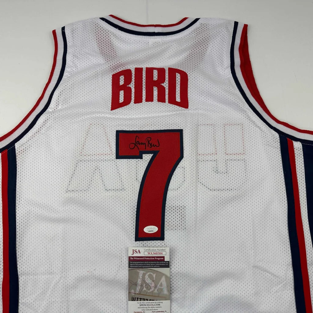Autographed Larry Bird USA 1992 Dream Team white mesh jersey with red 7