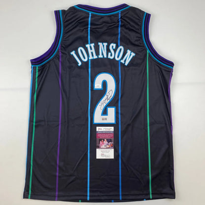 Autographed Larry Johnson Charlotte Black Basketball Jersey JSA COA | Hall of Fame Sports Memorabilia | vintageantiquesgifts.com