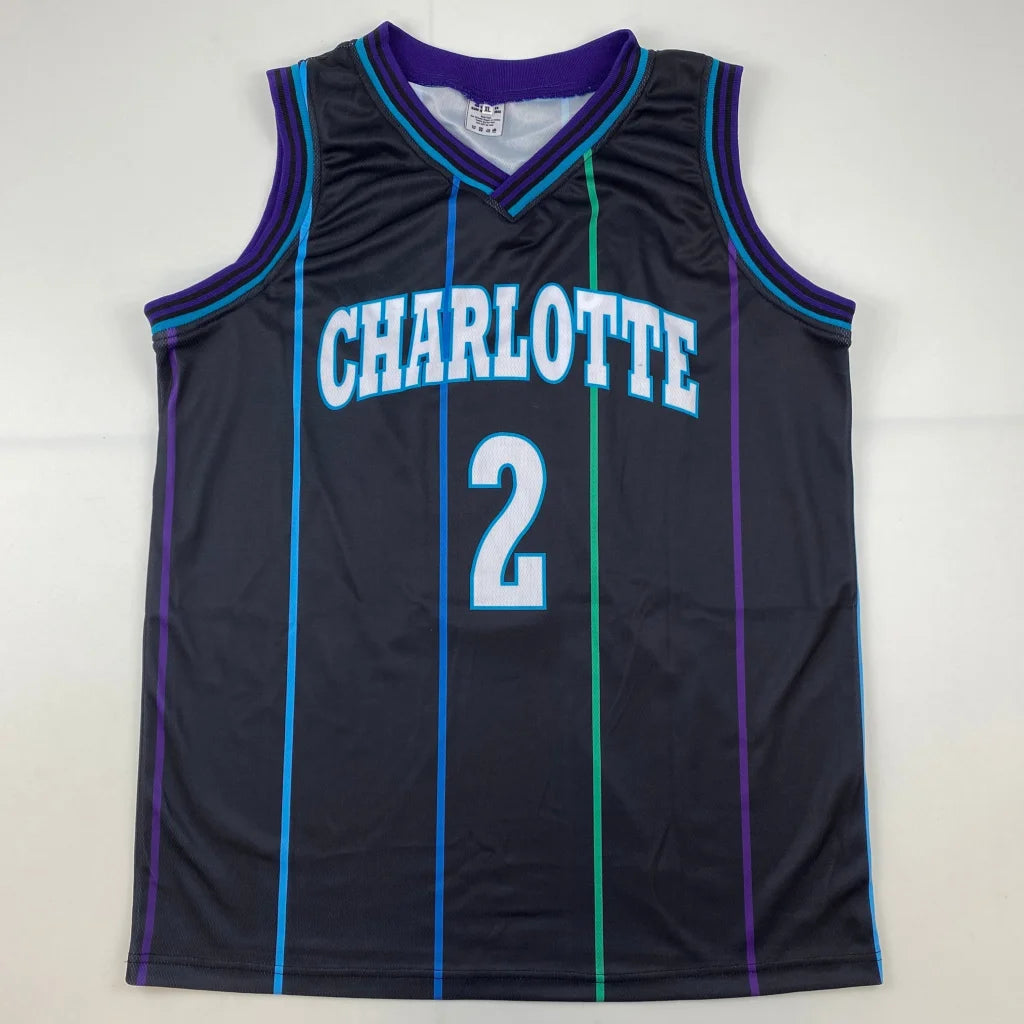 Black Charlotte Hornets custom jersey with number 2 from professional sports league