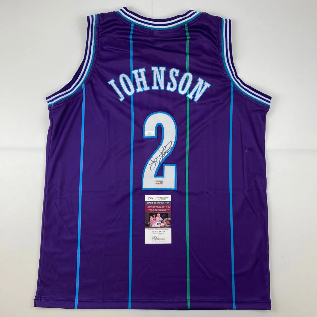 Autographed purple custom jersey with JOHNSON and number 2 from a pro sports league