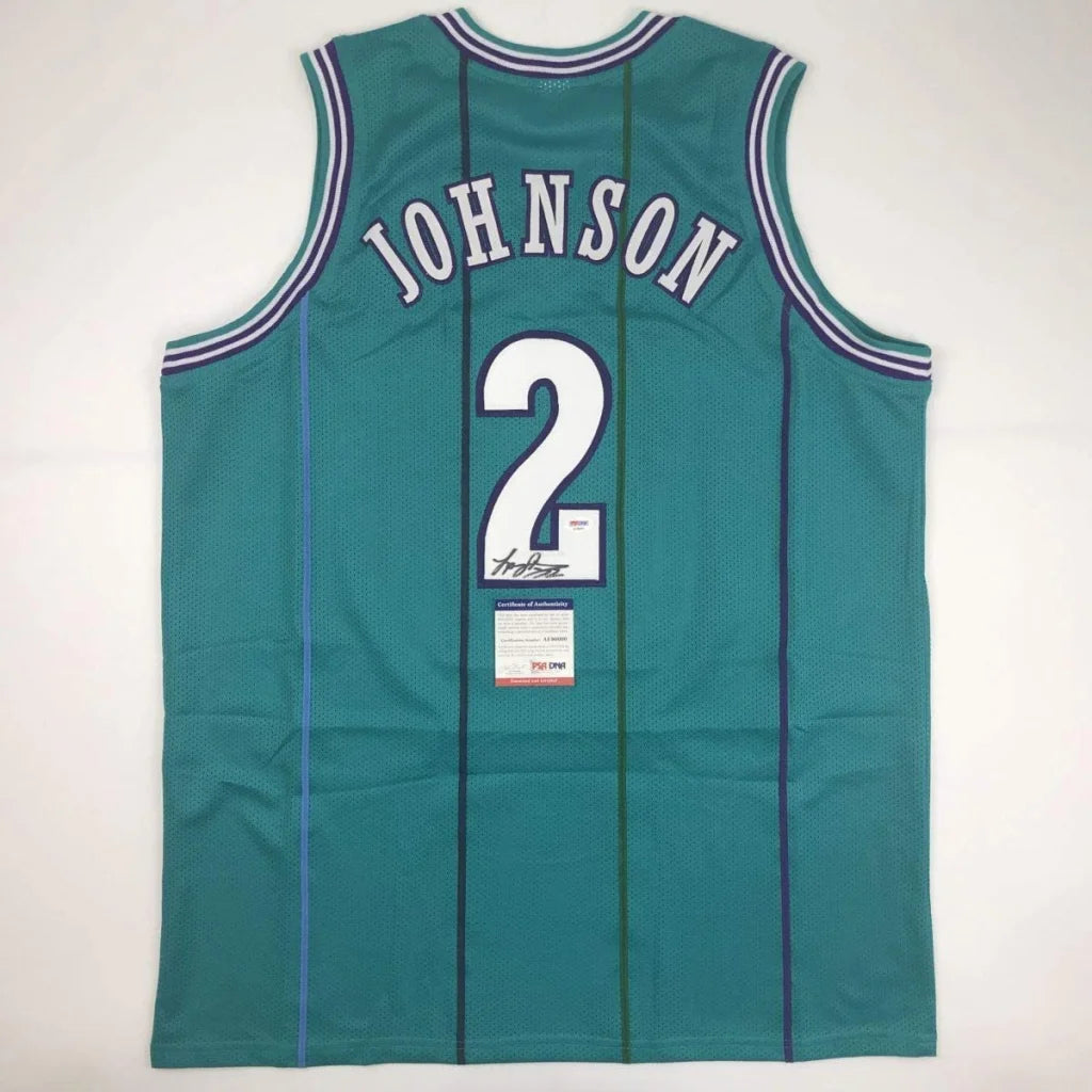 Teal custom basketball jersey with JOHNSON and number 2, PSA DNA COA included