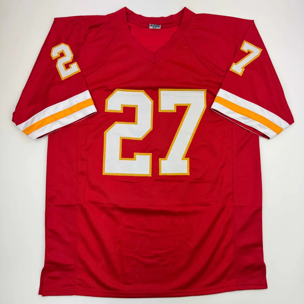 Autographed Larry Johnson Kansas City Red Football Jersey Beckett BAS COA | Authenticated Signed Sports Jersey | vintageantiquesgifts.com