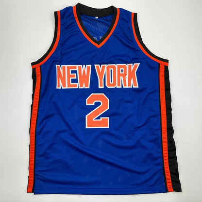 Autographed Larry Johnson Knicks blue custom jersey #2, professional sports league