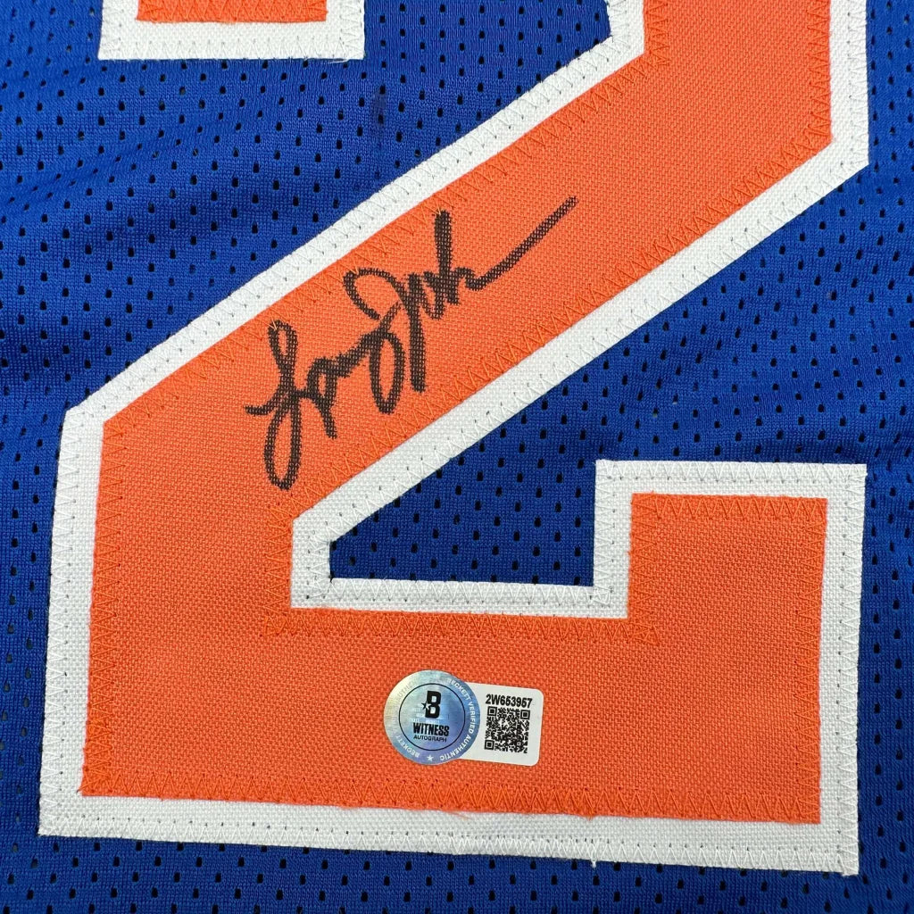 Autographed Larry Johnson New York Knicks blue custom jersey number 2