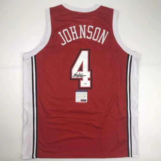 Autographed Larry Johnson UNLV Red College Basketball Jersey PSA/DNA COA | Hall of Fame Sports Memorabilia | vintageantiquesgifts.com