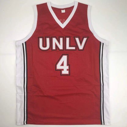 Red and white custom jersey with UNLV and 4 for professional sports league fans