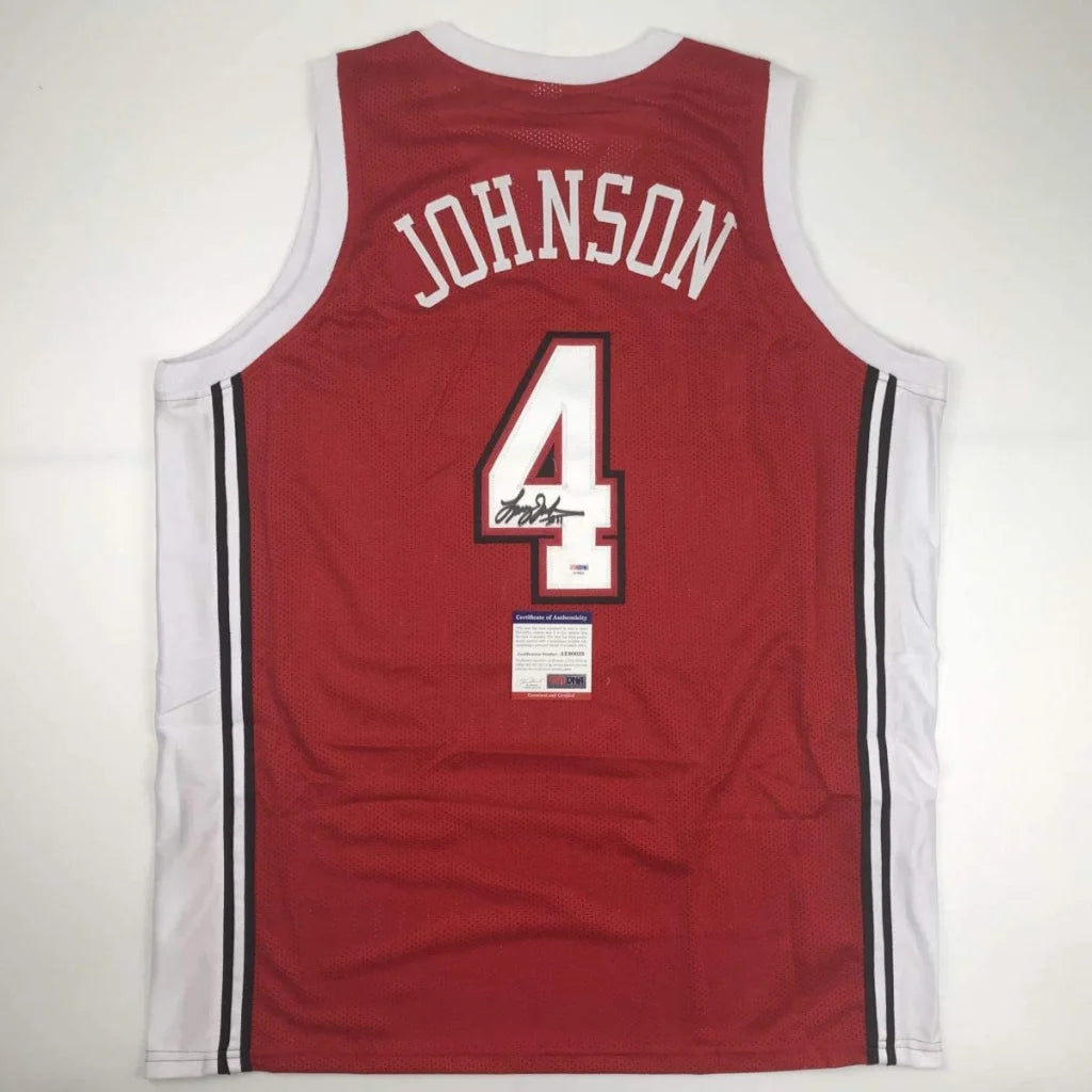 Red and white custom jersey with number 4 and autograph, perfect for professional sports fans