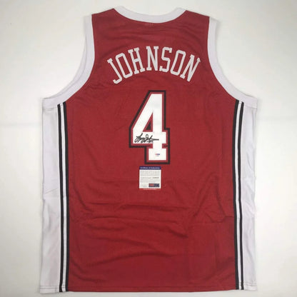 Red and white custom jersey with number 4 and autograph, perfect for professional sports fans