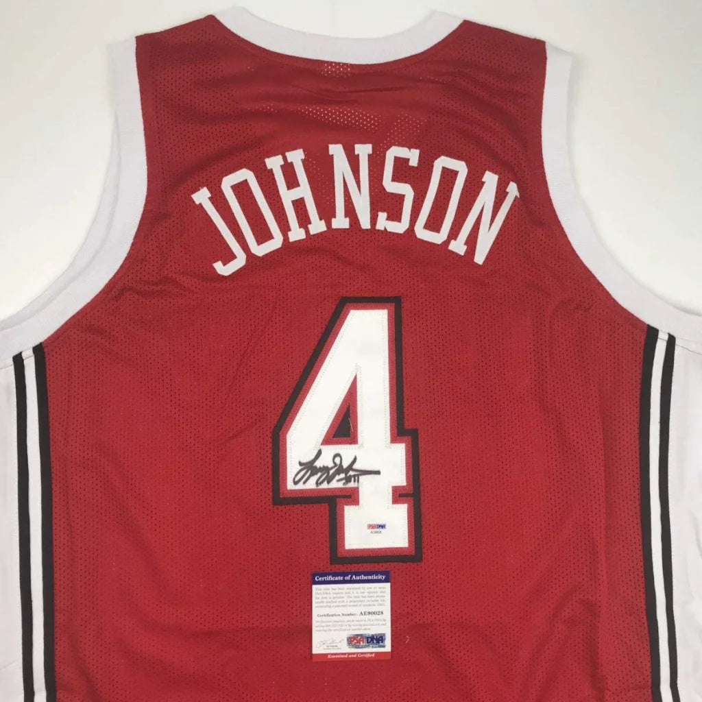 Autographed Larry Johnson UNLV Red College Basketball Jersey PSA/DNA COA | Certified Authentic Signed Memorabilia | vintageantiquesgifts.com