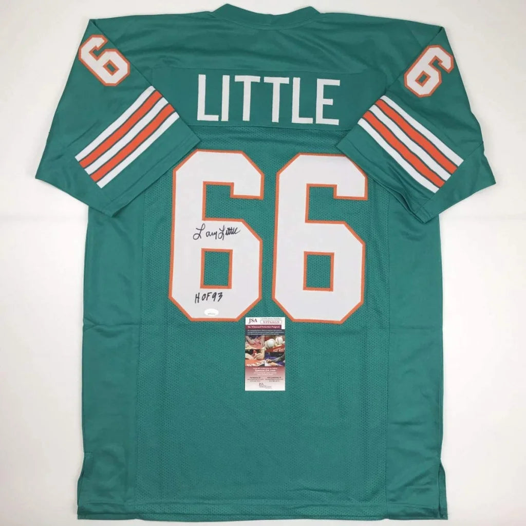 Miami Dolphins custom jersey with LITTLE 66 autograph from professional sports league collectible