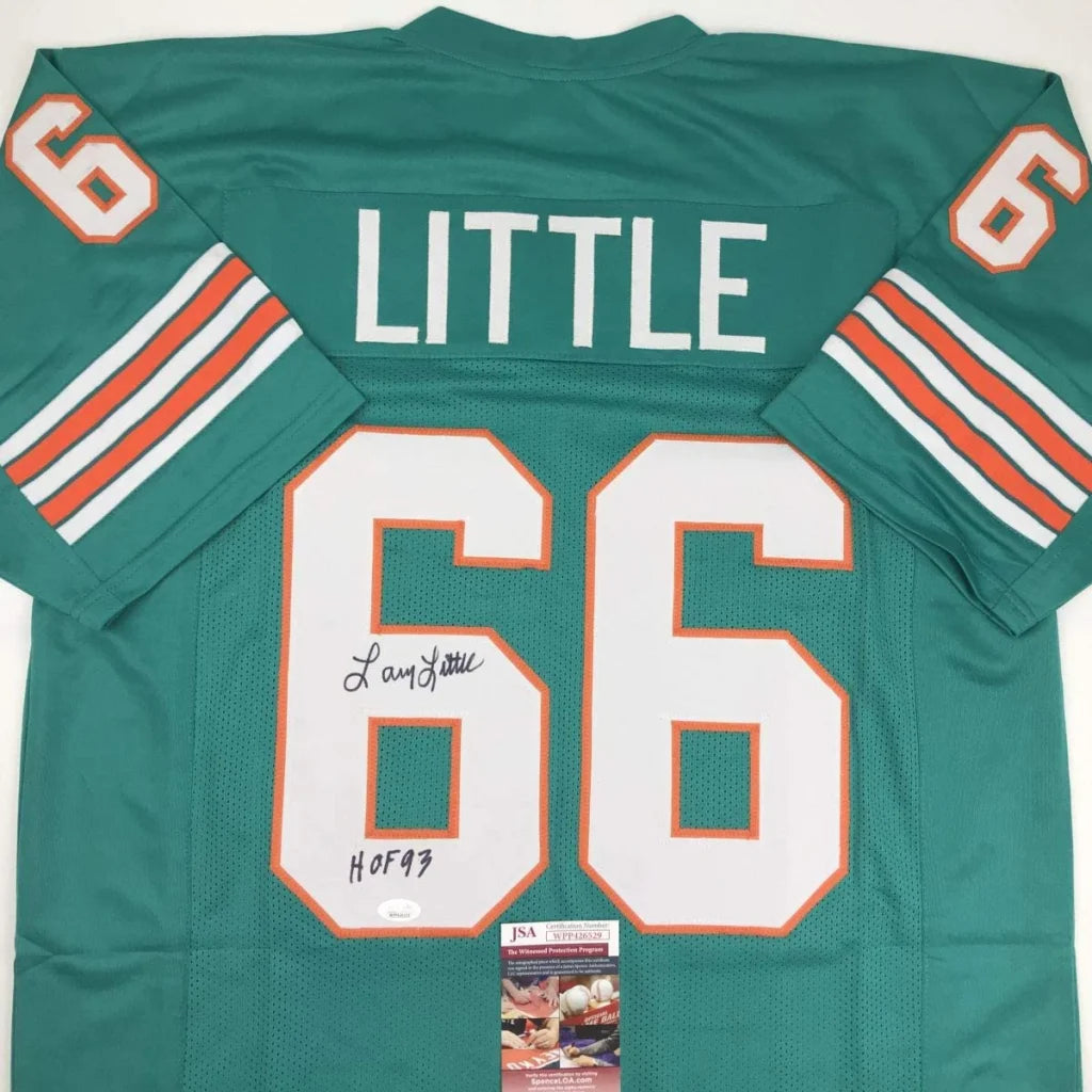 Larry Little HOF 93 custom jersey with autograph and PSA auth for professional sports fans