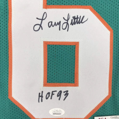 Autographed Miami Dolphins custom jersey with Larry Little HOF 93 for professional sports fans