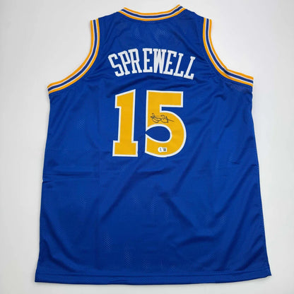 Blue Latrell Sprewell #15 Golden State Warriors custom jersey with autograph and authentication sticker for professional sports fans