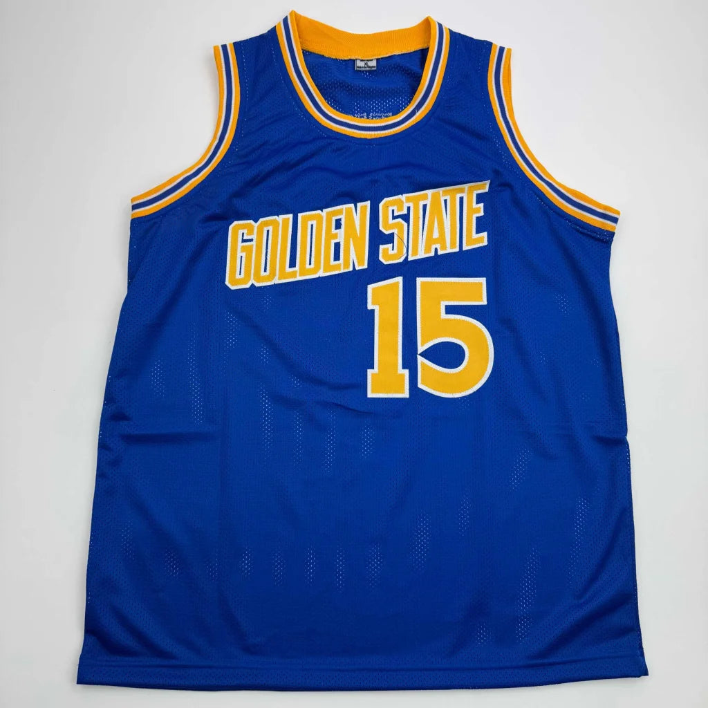 Blue and yellow Golden State Warriors custom jersey with number 15 for professional sports fans