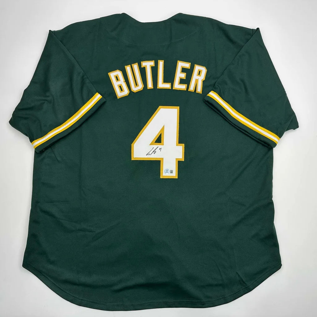 Autographed Lawrence Butler dark green Oakland custom jersey #4 Beckett COA