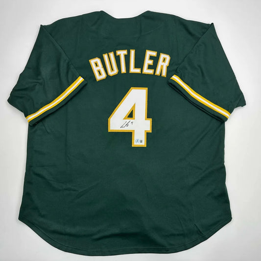 Autographed Lawrence Butler dark green Oakland custom jersey #4 Beckett COA