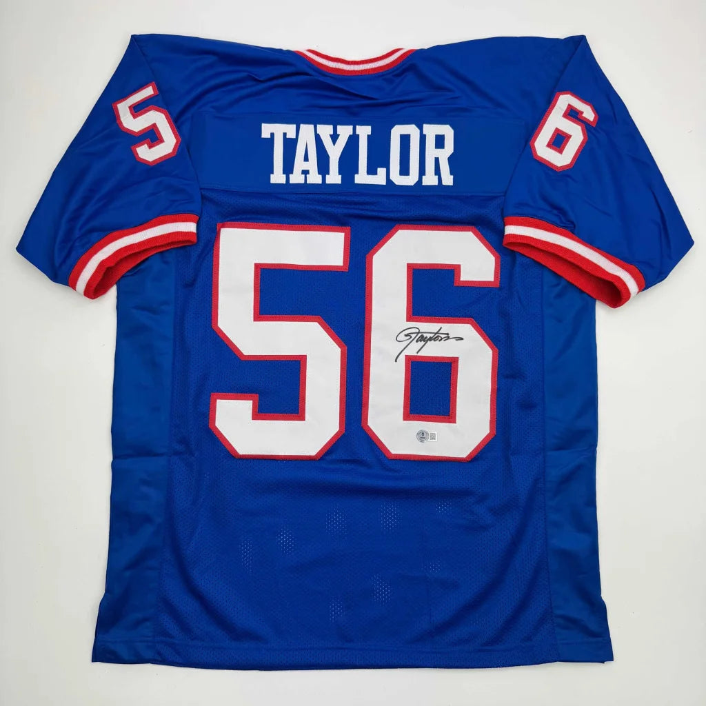 Autographed Lawrence Taylor New York Giants blue custom jersey, number 56