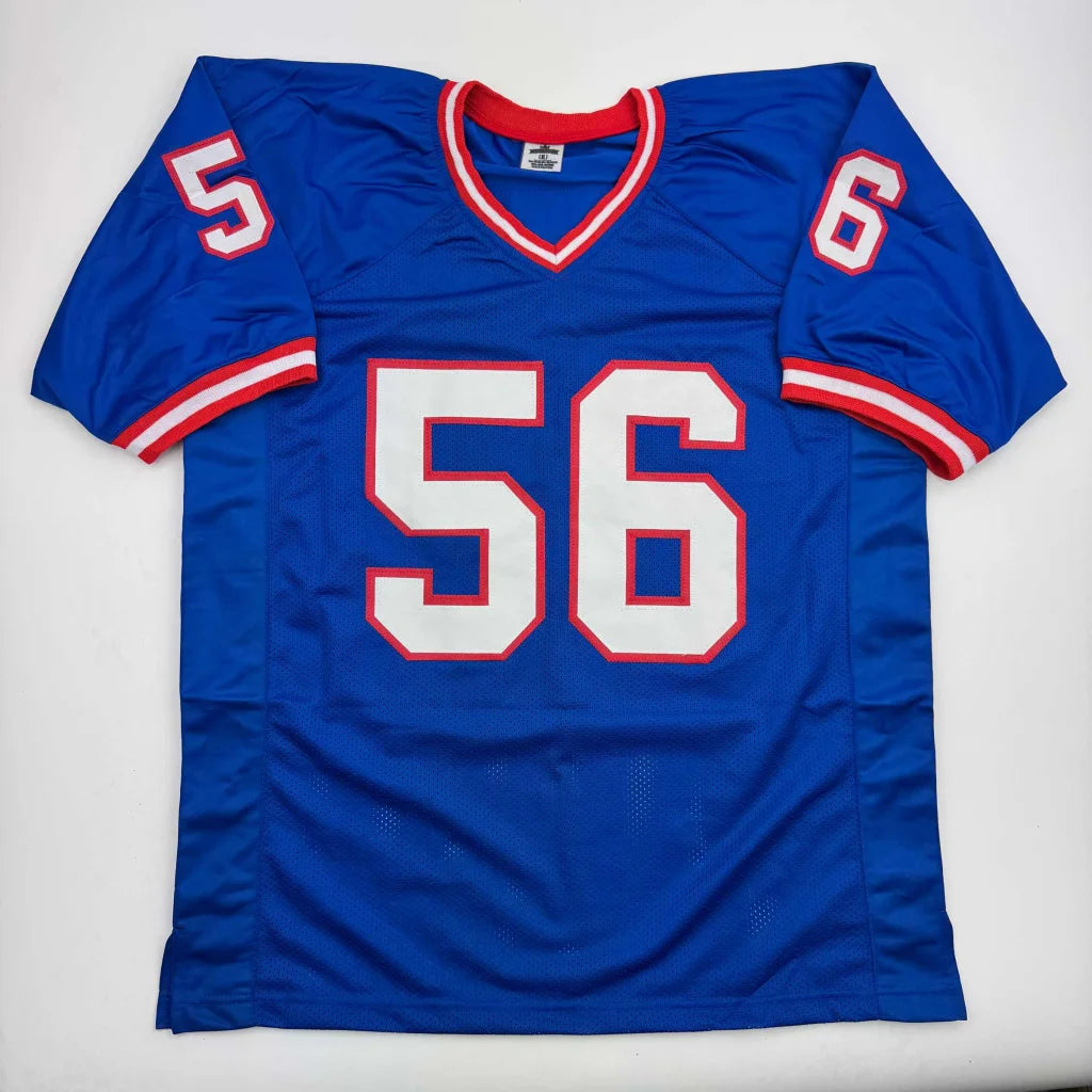 Autographed Lawrence Taylor New York Giants blue custom jersey with white numerals
