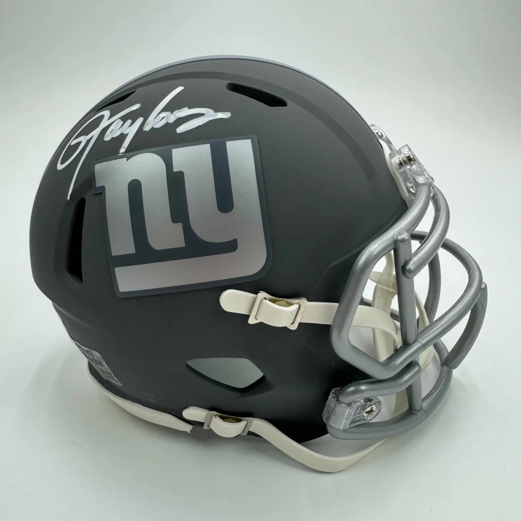 Autographed Lawrence Taylor New York Giants Silver Mini Football Helmet Beckett BAS COA | Hall of Fame Sports Memorabilia | vintageantiquesgifts.com
