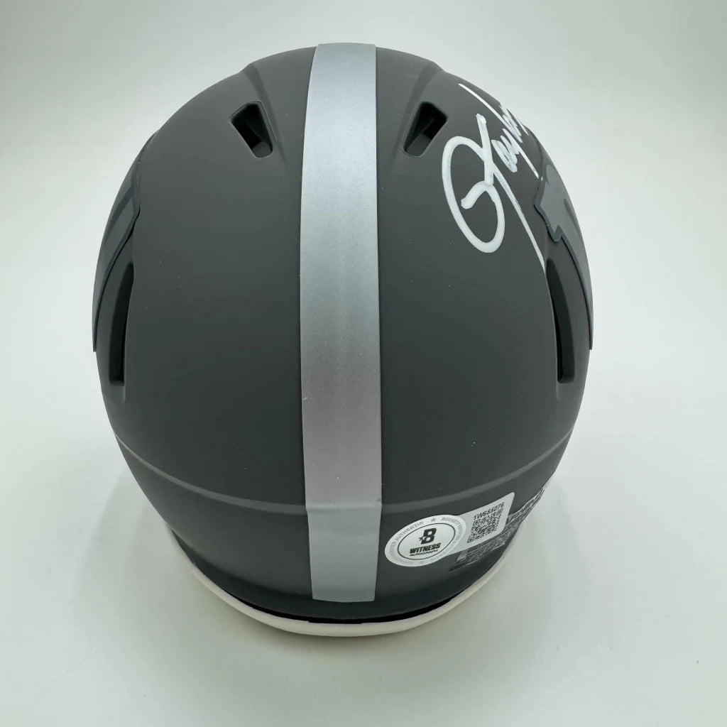 Autographed Lawrence Taylor New York Giants Silver Mini Football Helmet Beckett BAS COA | Certified Authentic Signed Memorabilia | vintageantiquesgifts.com