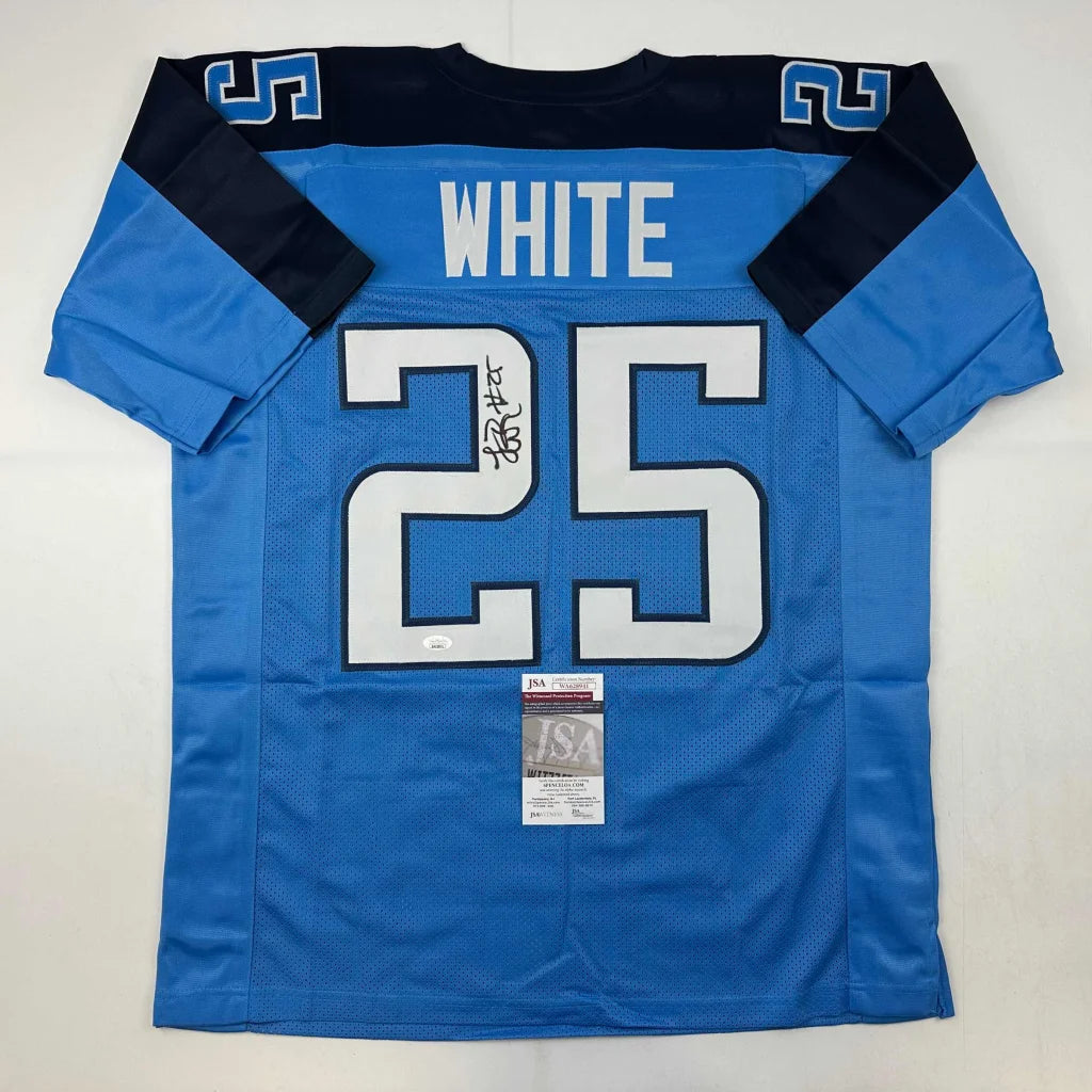 Blue and black custom jersey with number 25 and autograph, perfect for sports league fans
