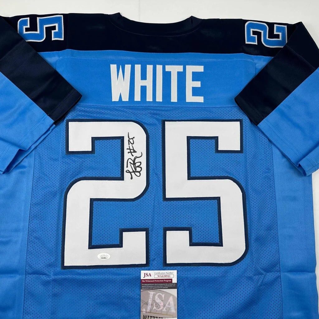 Blue and black Custom Jersey #25 with WHITE on back and autograph, perfect for sports fans