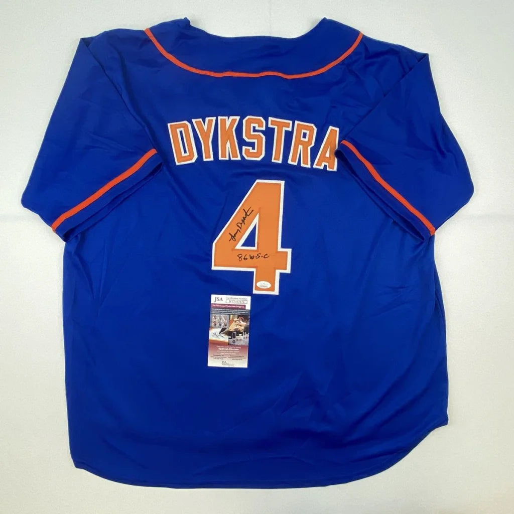Autographed Lenny Dykstra 86 WS Champs New York Blue Baseball Jersey JSA COA | Hall of Fame Sports Memorabilia | vintageantiquesgifts.com