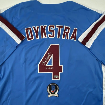 Autographed Lenny Dykstra custom Philadelphia Phillies blue retro jersey, number 4