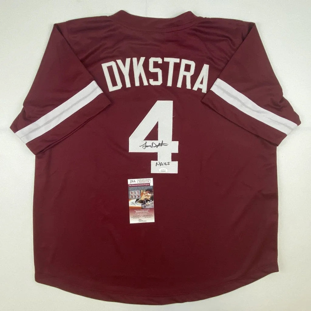 Autographed Lenny Dykstra Phillies maroon custom jersey with JSA COA
