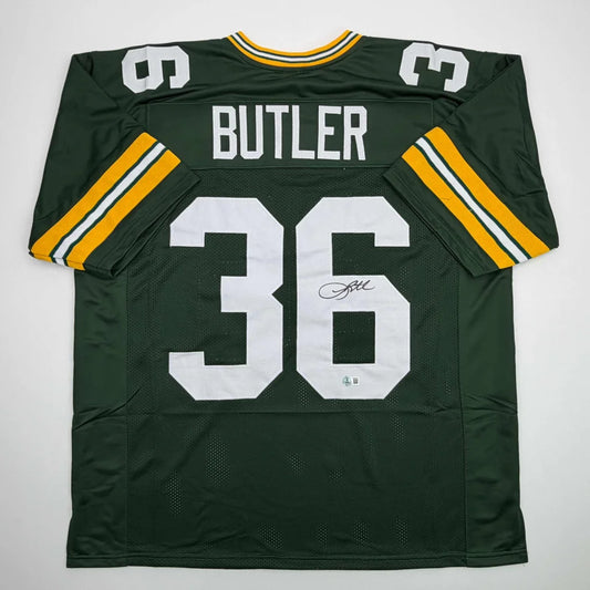Autographed Leroy Butler Green Bay Green Football Jersey Beckett BAS COA | Hall of Fame Sports Memorabilia | vintageantiquesgifts.com