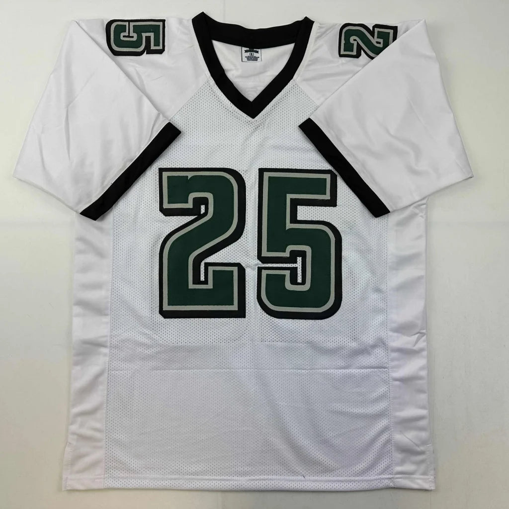 White short-sleeved custom jersey with green and black accents from Professional Sports League