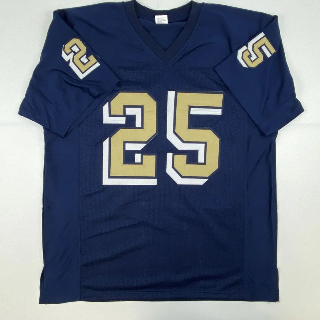 Navy blue short-sleeved custom jersey with gold and white 25 for professional sports fans