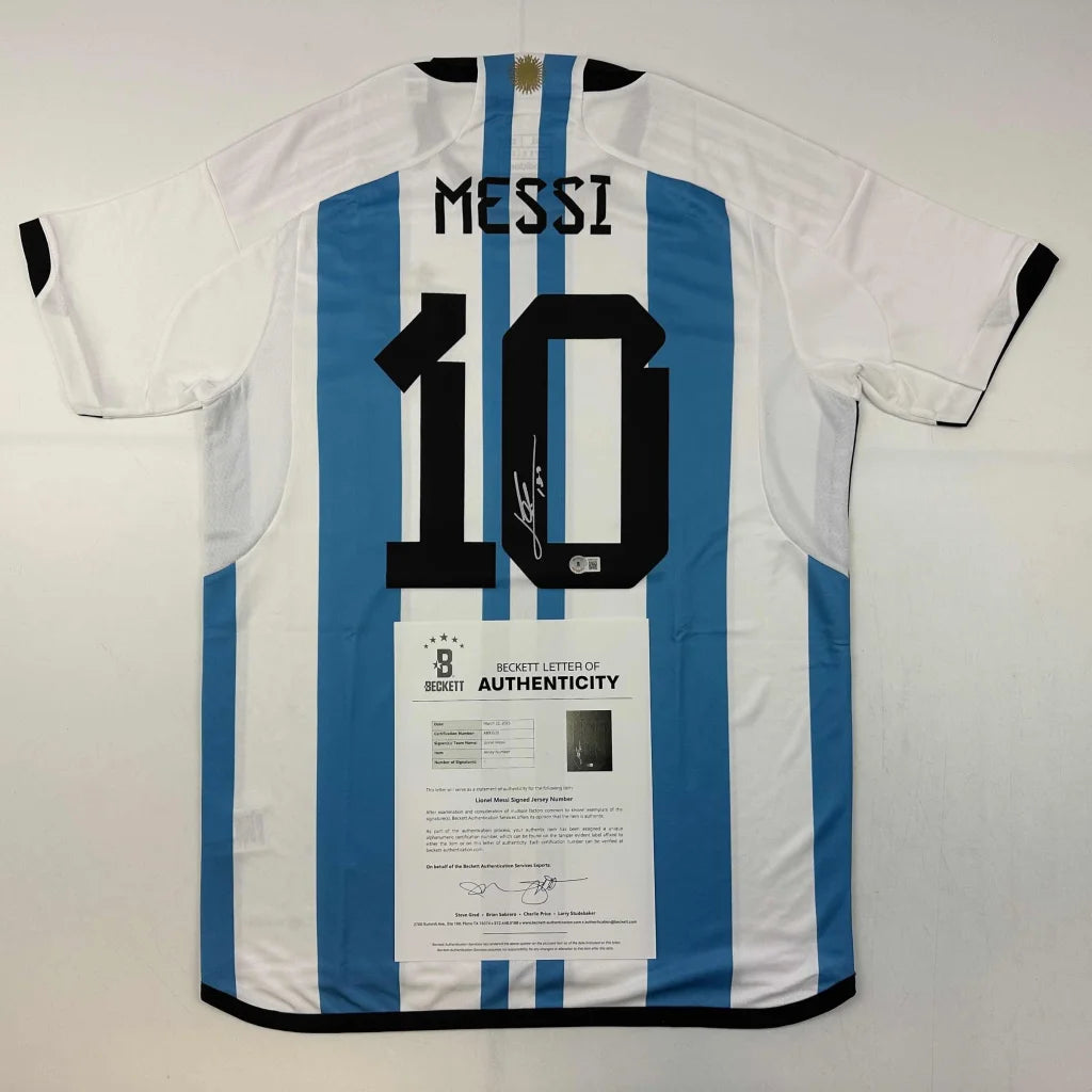 Signed Argentina custom jersey with Messis name and number 10 for professional sports fans