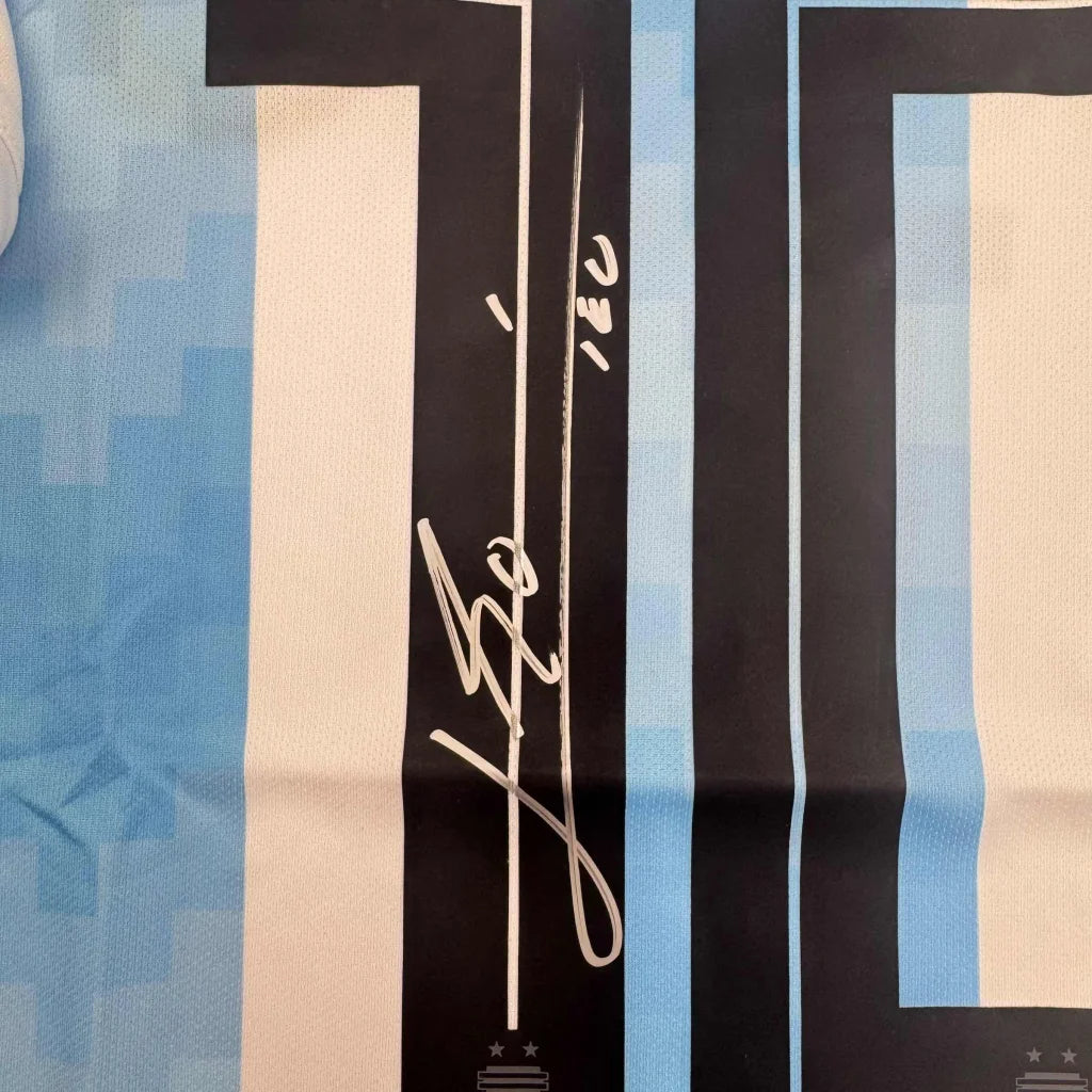 Autographed/Signed Lionel Leo Messi Argentina Blue/White Soccer Jersey Beckett BAS COA