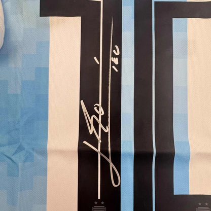Autographed/Signed Lionel Leo Messi Argentina Blue/White Soccer Jersey Beckett BAS COA