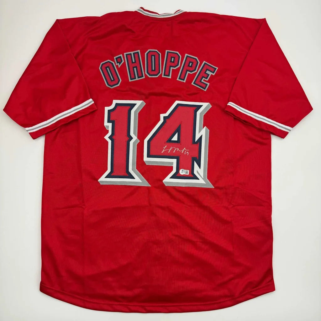 Autographed Logan O’Hoppe red custom jersey with number 14, Beckett COA