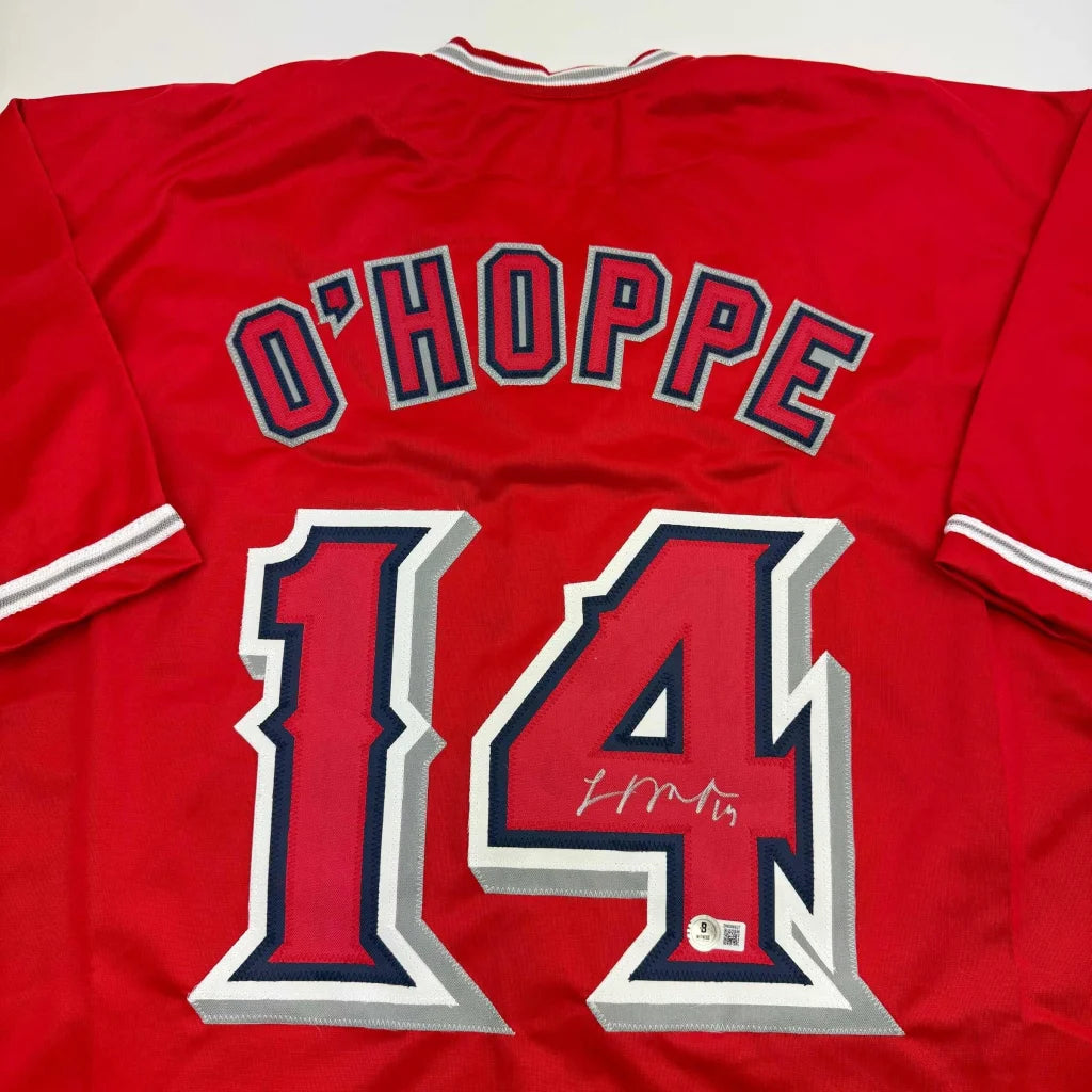 Autographed Logan O’Hoppe red custom jersey with number 14, Beckett COA