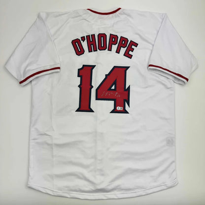 Autographed Logan O'Hoppe Los Angeles LA Anaheim White Baseball Jersey Beckett BAS COA | Hall of Fame Sports Memorabilia | vintageantiquesgifts.com