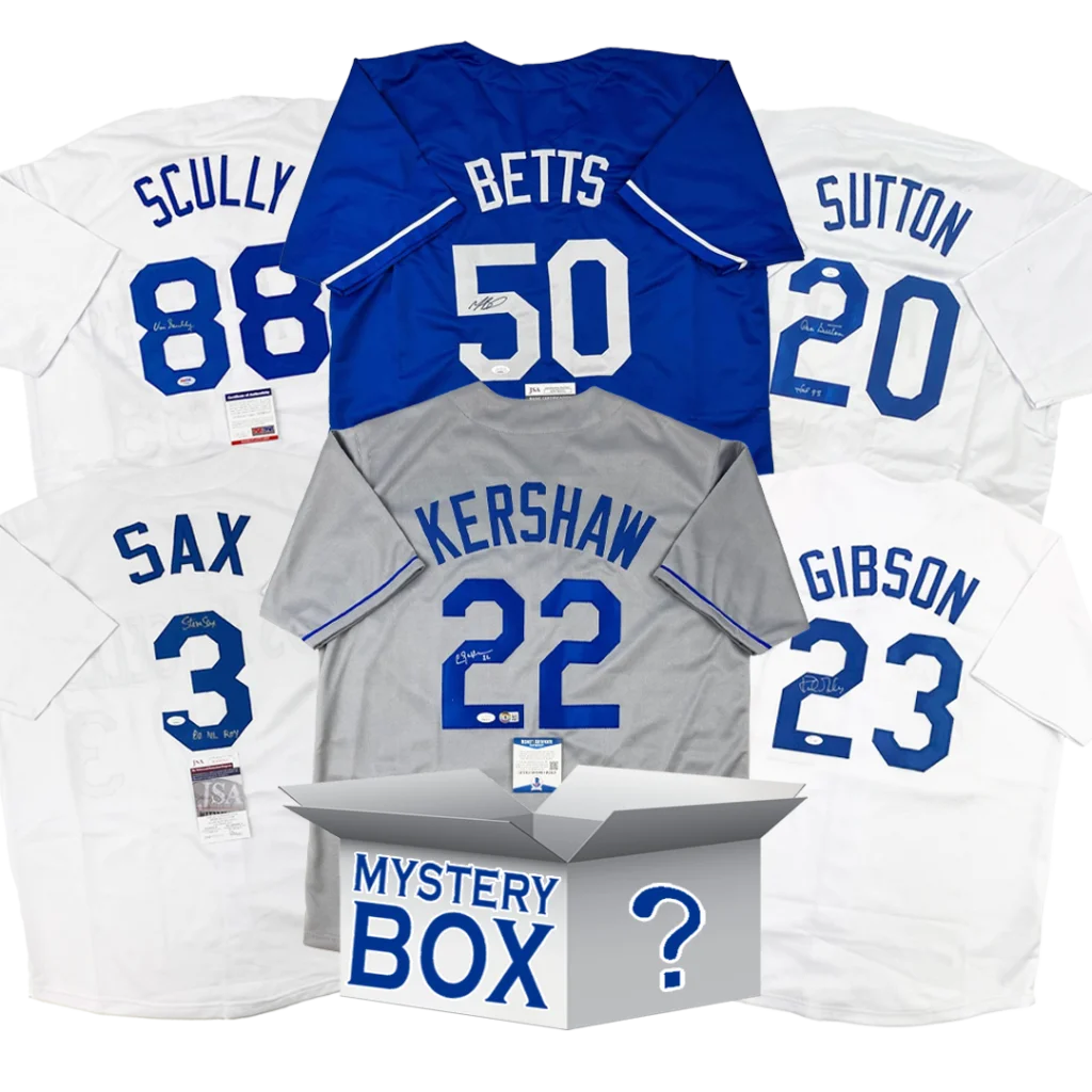 Autographed Los Angeles Baseball Jersey Mystery Box with PSA JSA or Beckett COA | Hall of Fame Sports Memorabilia | vintageantiquesgifts.com