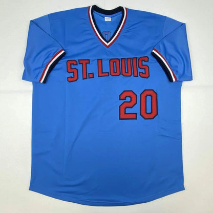 Autographed Lou Brock St. Louis Blues custom jersey back with Blue St