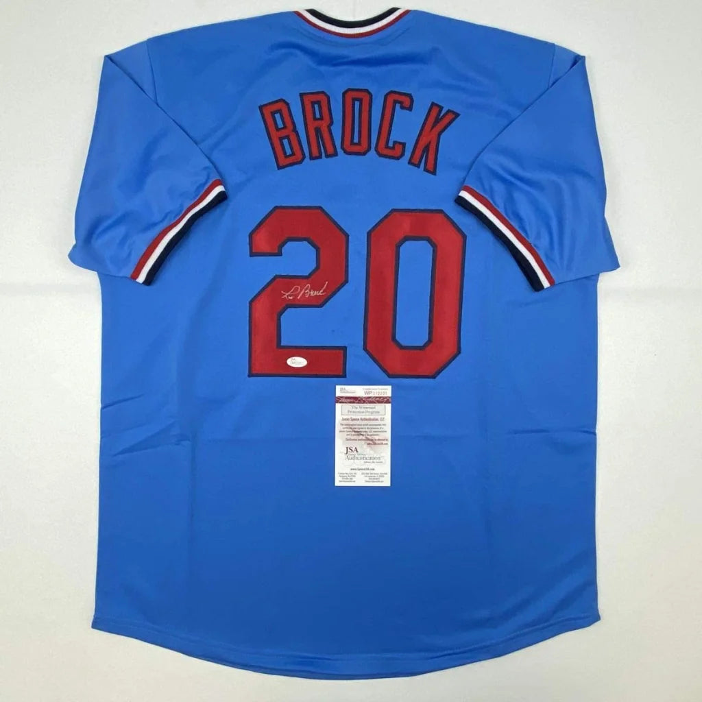 Autographed Lou Brock St. Louis Cardinals custom jersey back, number 20