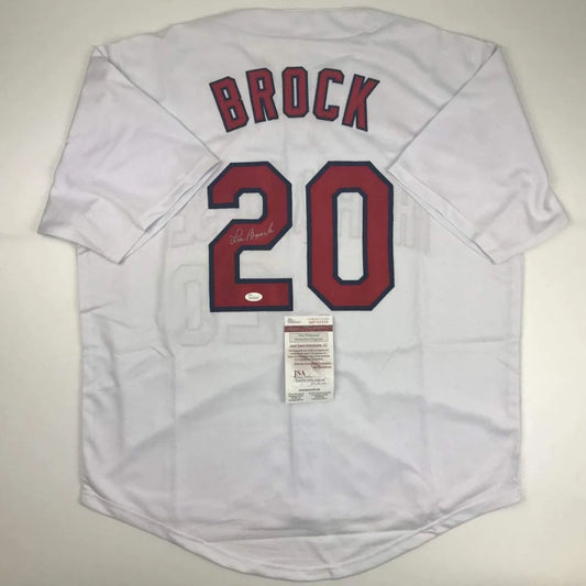 Autographed Lou Brock St. Louis White Baseball Jersey JSA COA | Hall of Fame Sports Memorabilia | vintageantiquesgifts.com