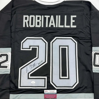 Autographed Luc Robitaille HOF 09 Los Angeles LA Black Hockey Jersey JSA COA | Certified Authentic Signed Memorabilia | vintageantiquesgifts.com