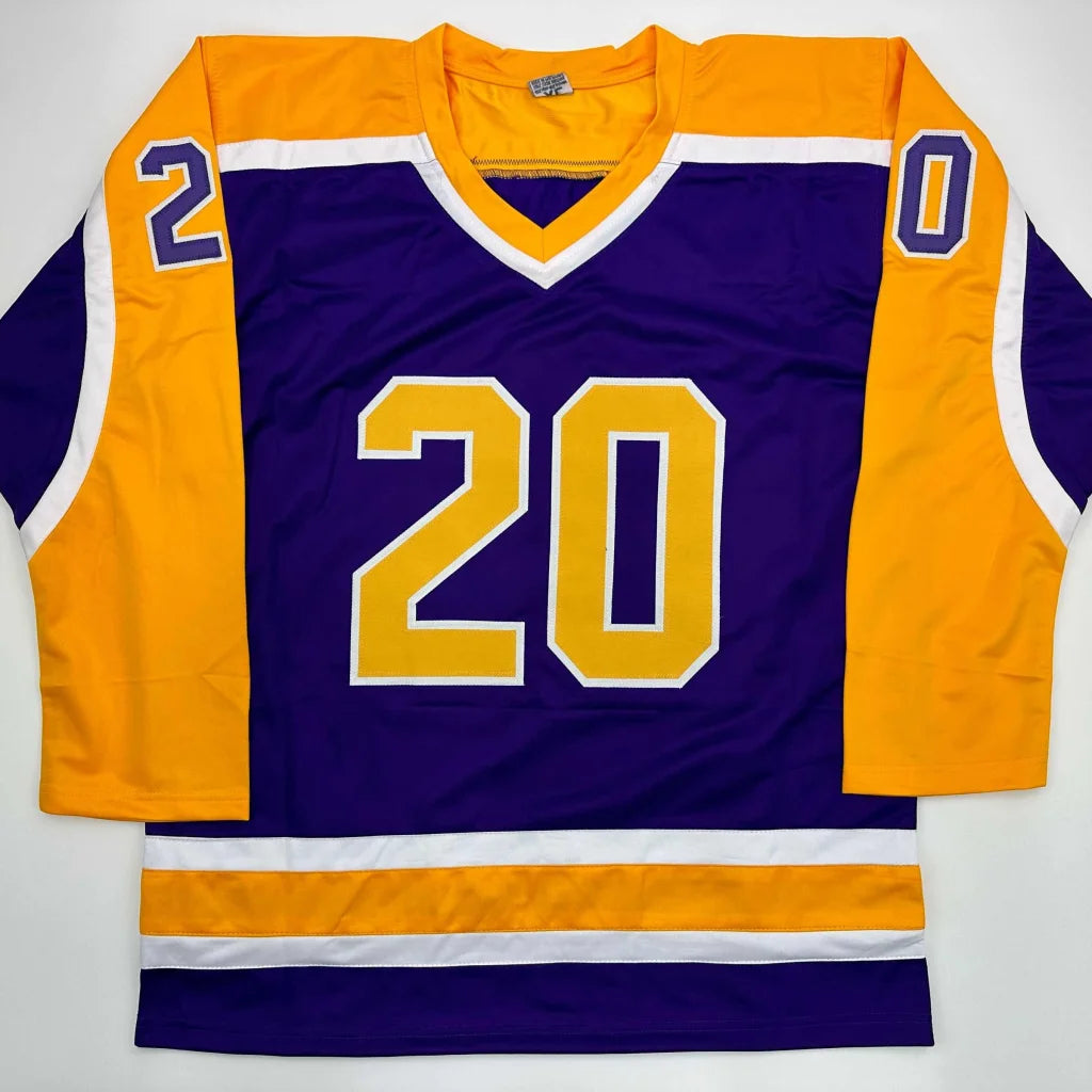 Autographed Luc Robitaille HOF 09 LA Kings purple custom jersey number 20