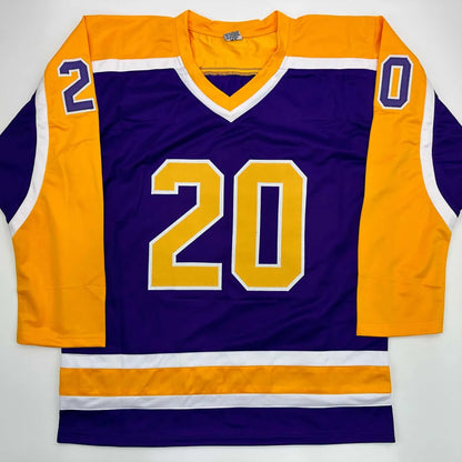 Autographed Luc Robitaille HOF 09 LA Kings purple custom jersey number 20