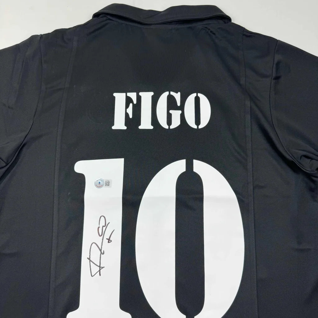 Autographed Luis Figo Real Madrid black custom jersey with number 10