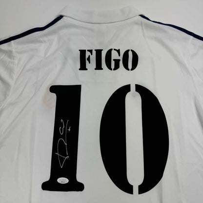 Autographed Luis Figo Real Madrid White Soccer Jersey Beckett BAS COA | Certified Authentic Signed Memorabilia | vintageantiquesgifts.com