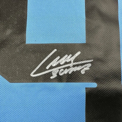 Autographed/Signed Luis Suarez Uruguay Blue World Cup Soccer Futbol Jersey Beckett BAS COA