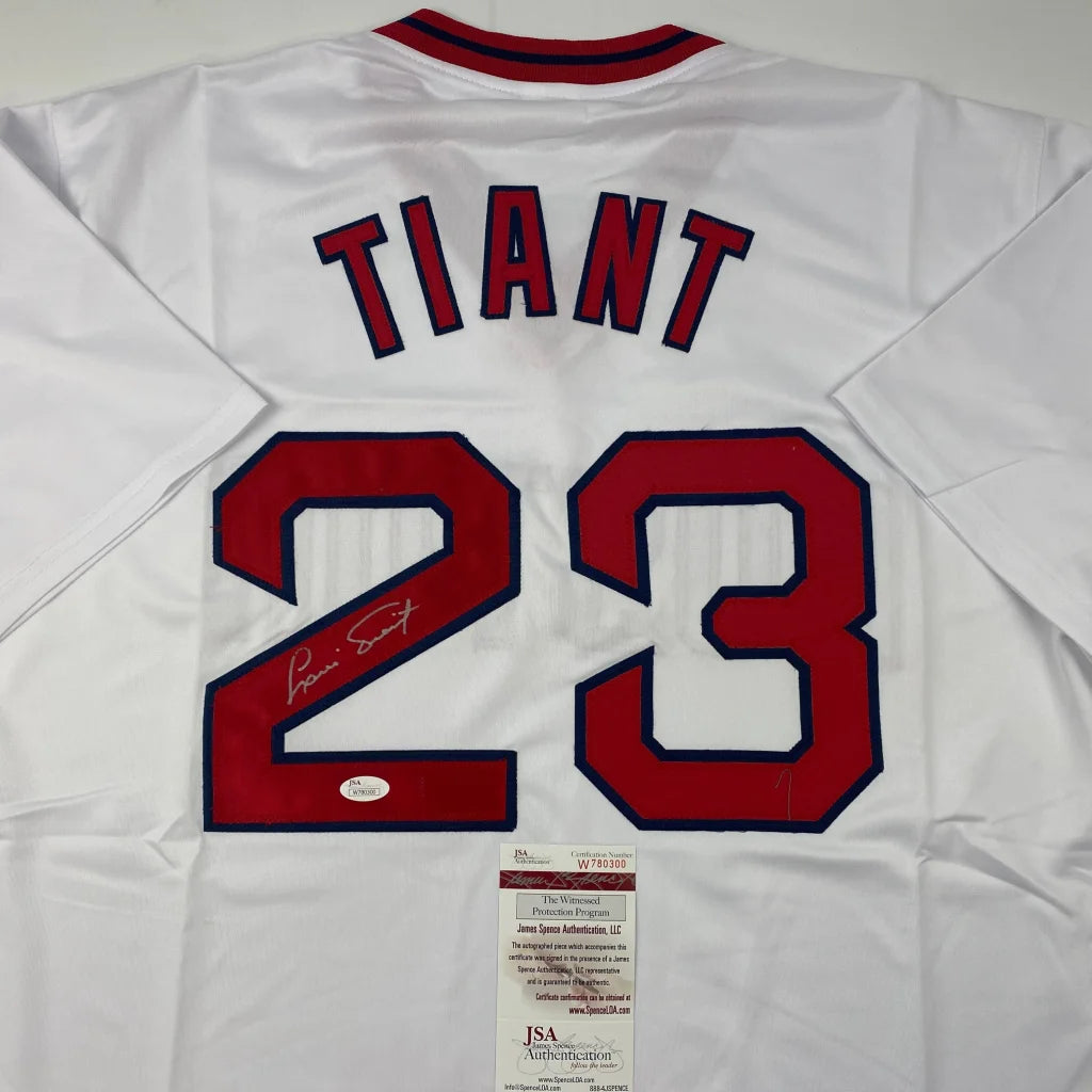 Autographed Luis Tiant Boston Red Sox White Baseball Jersey JSA COA | Certified Authentic Signed Memorabilia | vintageantiquesgifts.com