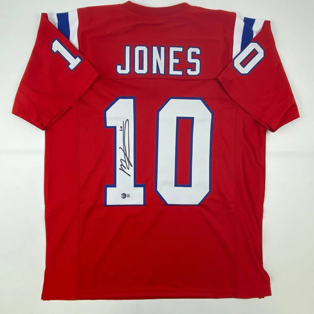 Autographed Mac Jones New England red custom jersey with Jones 10